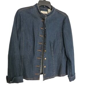 Liz‎ Claiborne Jeans Band Collar Dark Wash Denim Jacket Casual Vintage SZ:PL